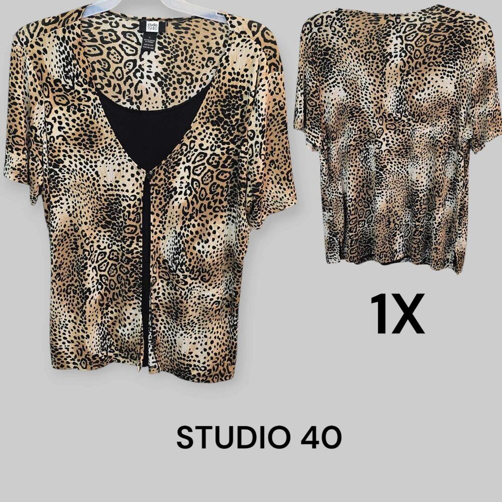 Studio 1940 2 piece Light Weight Casual Animal Print Blouse Top Womens Plus 1X